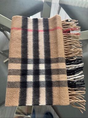 Burberry Classic Check Cashmere Scarf in Beige, Black & Red